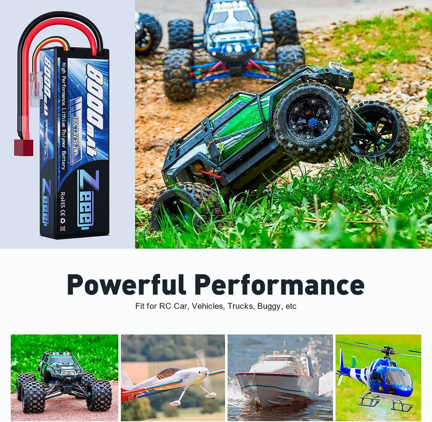 Zeee 7 4 В Lipo Battery 2S 100C 8000mAh Lipos жесткий чехол с разъемом Dean-Style T для грузовиков RC 1/8 1/10 транспортных средств