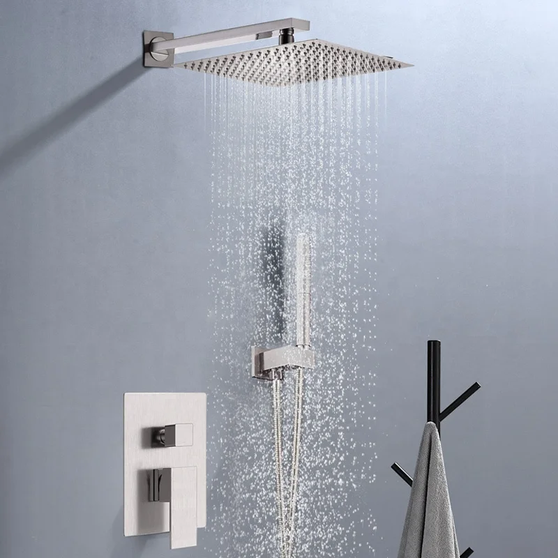 bath room shower set in wall mounted stainless steel tap Bathroom taps brass kits rain rainfall showerset mixer faucet set