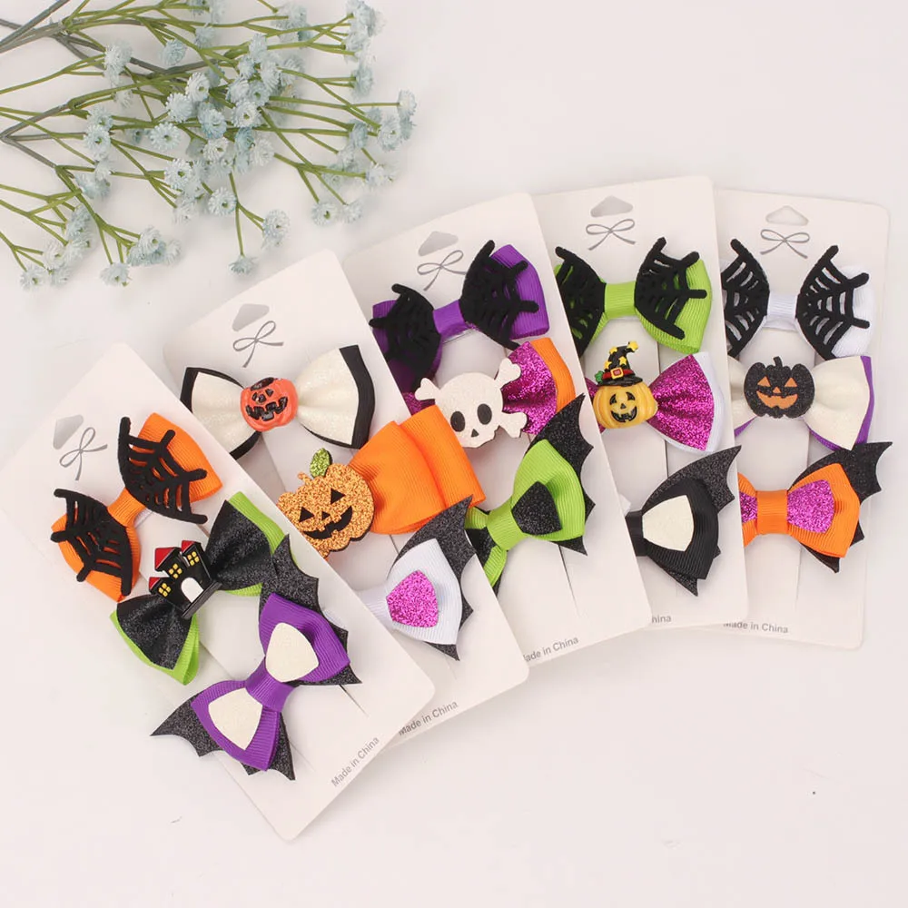 Popular Children Bow Hairpin Halloween Bat Pumpkin Skull Hair Accessories Party Headwear Cartoon Hair Clip Hairpins for Girls