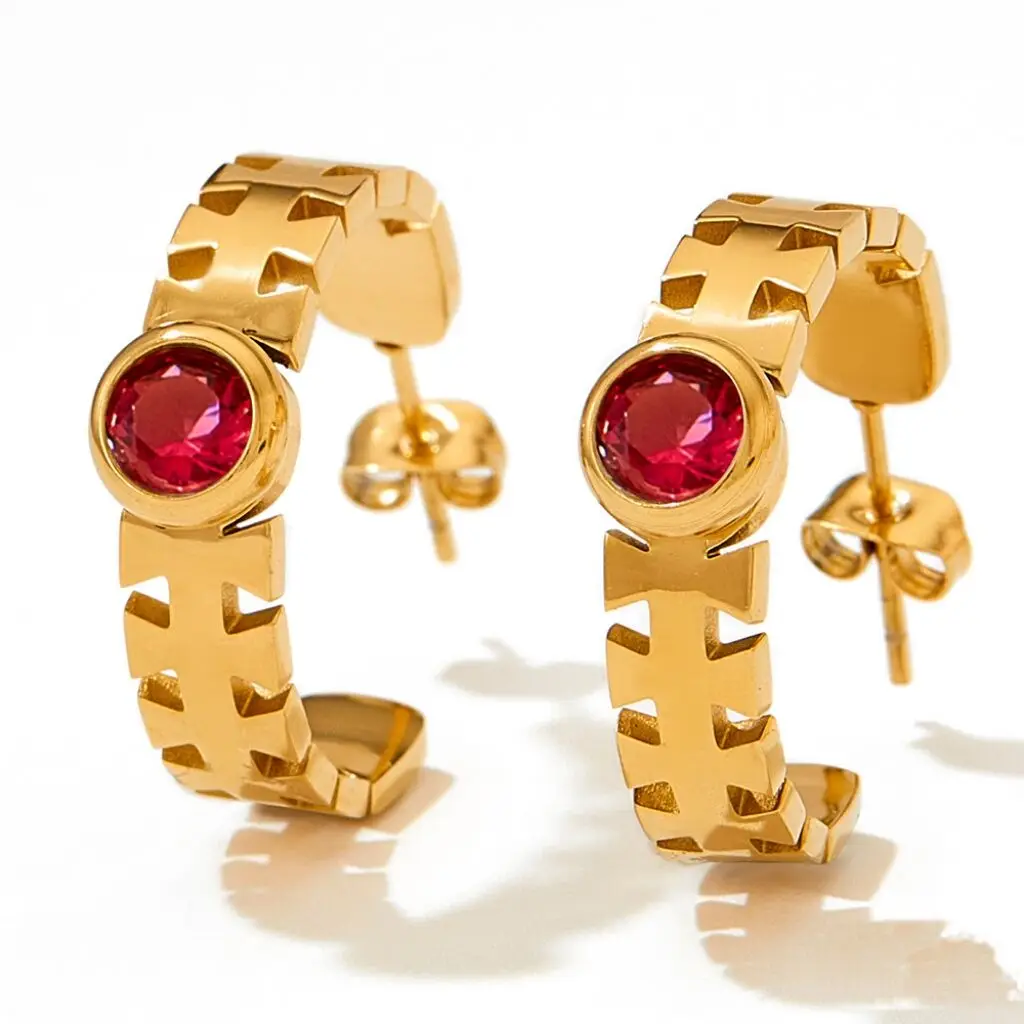 Hot Selling Stainless Steel Fish Bone Earrings Retro Court Style Color Natural Healing Stone Elegant Earrings For Women Girls