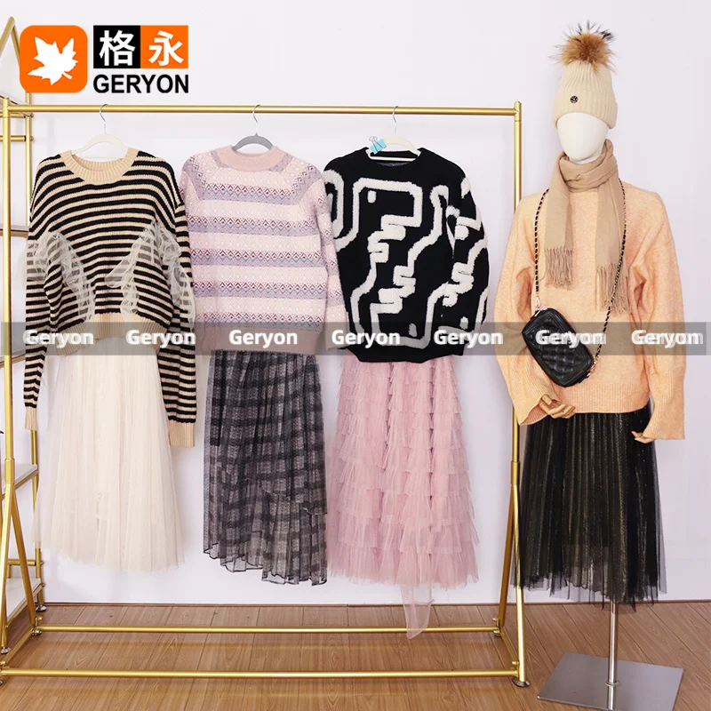 GERYON winter pullover sweater&tulle skirt sets china used ladies designer mixed clothes in bale