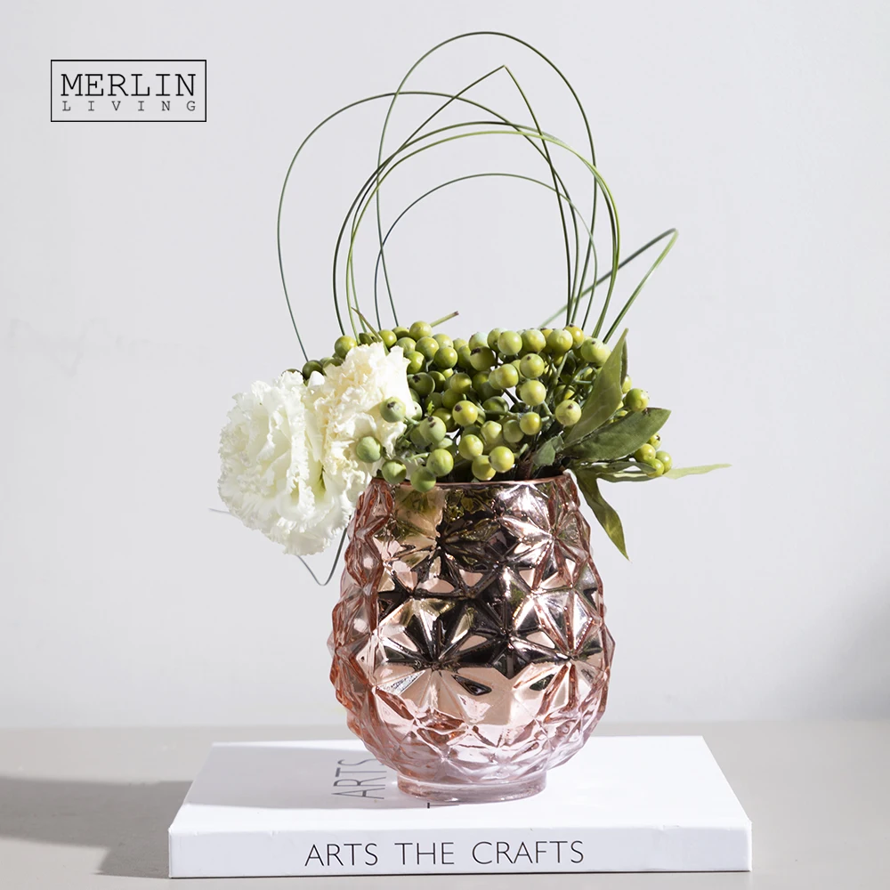 Роскошная стеклянная ваза Merlin из розового золота, украшение для стола, стеклянная ваза, декор для скандинавской вазы