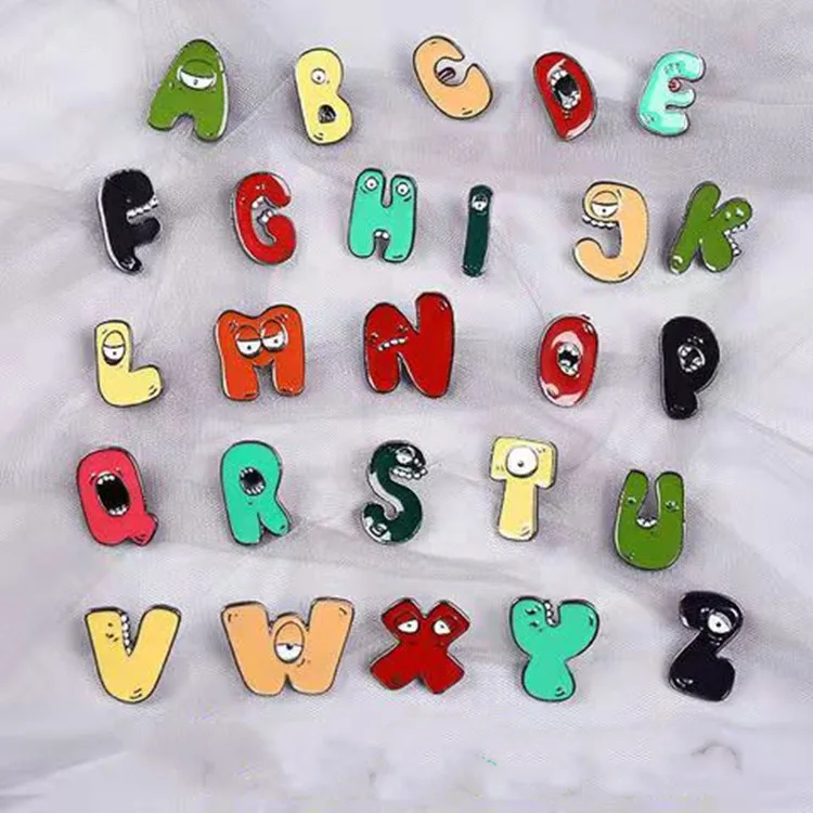26 English Alphabet Enamel Pin Cartoon Little Monster Metal Hat Pin Badge Colorful Creative Design Lapel Pin Accessories
