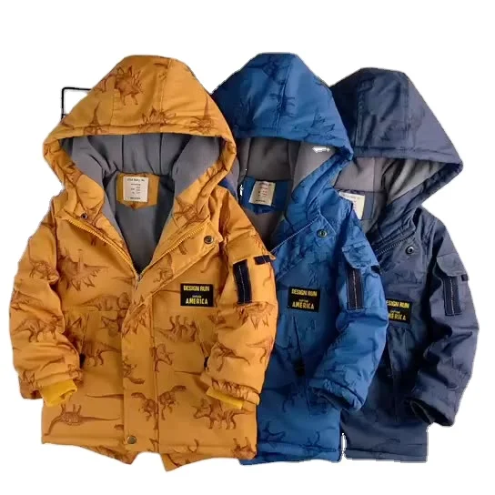 Children Clothing Winter Kids Coats Outwear Parka Dinosaur Printed Thick Boys Fleece Jackets
