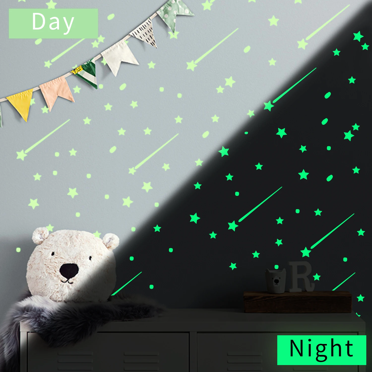 Customized removable vinyl glow in dark 3D children bedroom decor wall sticker