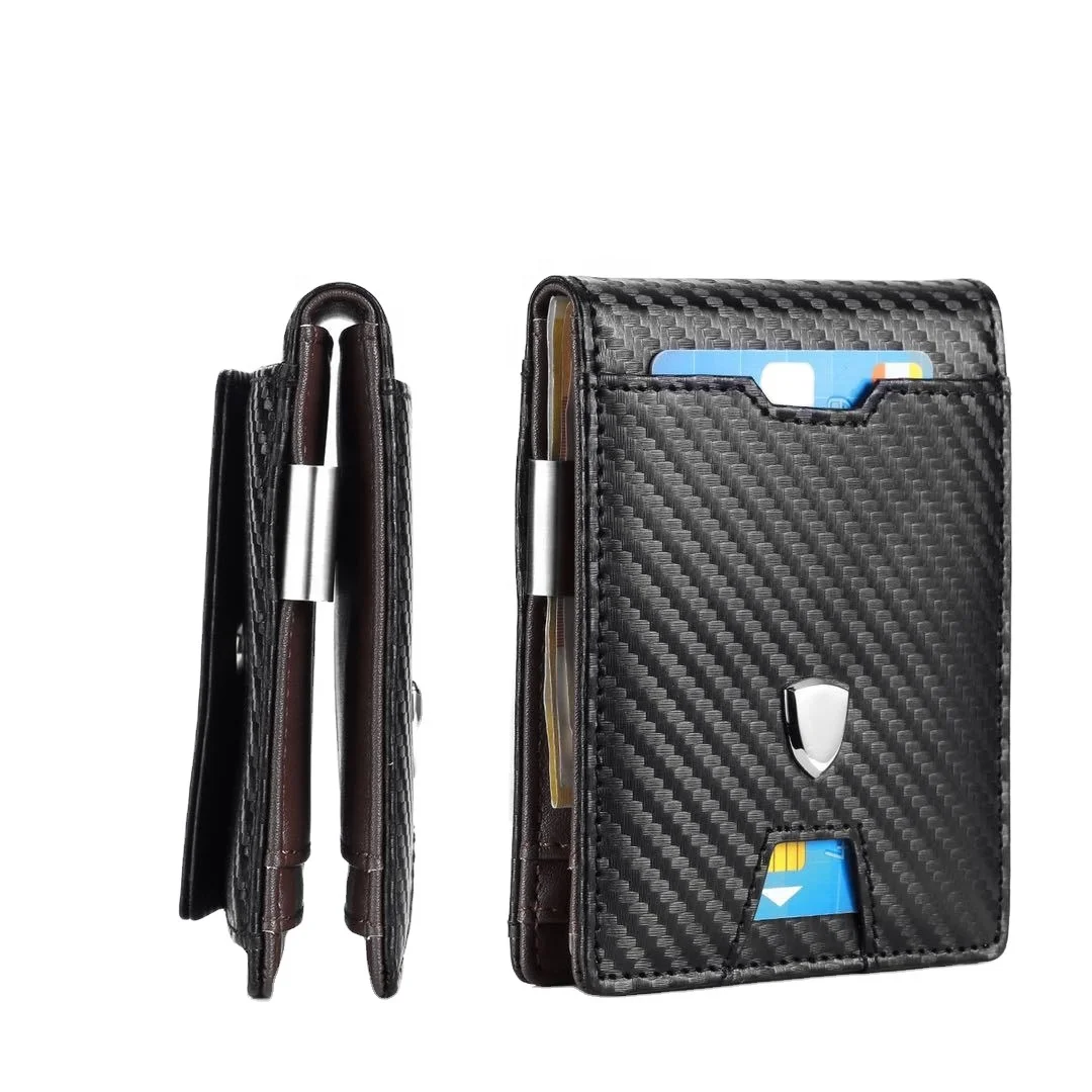 
2021in vogue Slim Minimalist Carbon Fiber Wallet mens rfid wallet PU Leather Money Clip Wallet 
