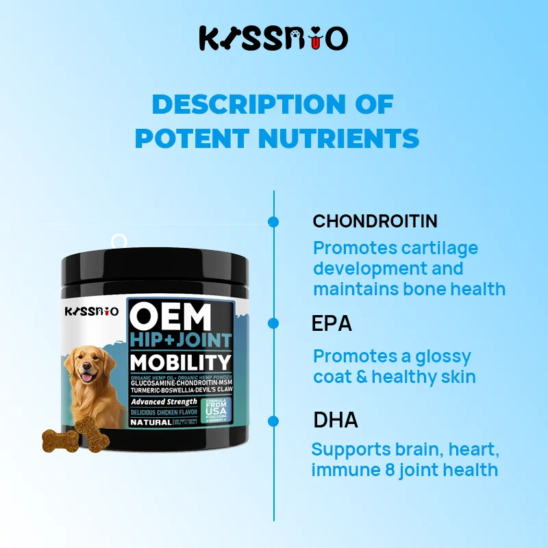 Kiss Bio Chews Glucosamine Fish Care Supplement for Pet Hip Joint Health for Dogs Cats Comes Chicken Tuna Flavors Adult Animals