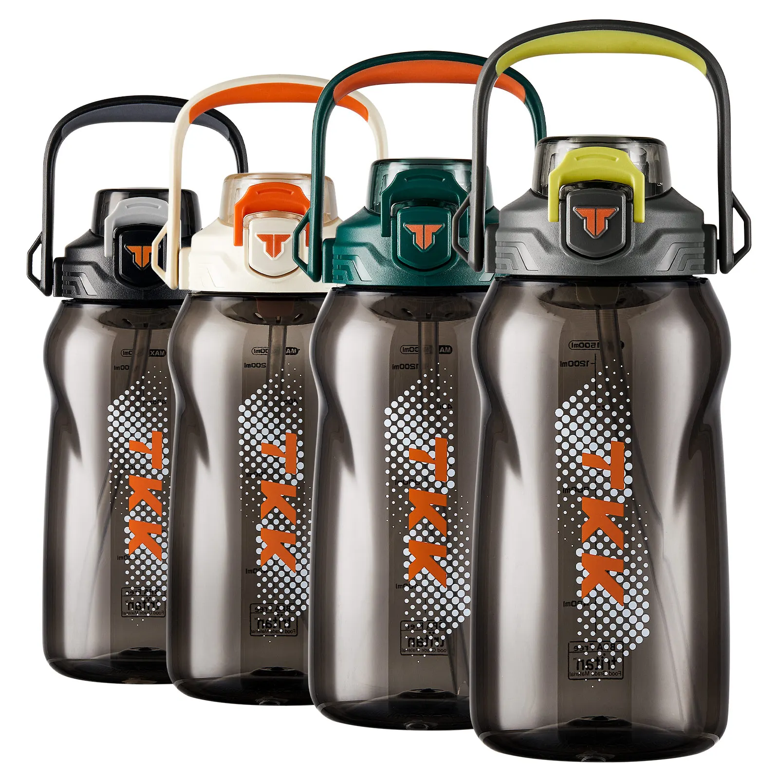 Large Capacity Water Bottle Jug For Gym with Straw Time Marker Dishwasher Safe 1500ml 1/2 Gallon 64 Oz Water Bottle Jug BPA Free