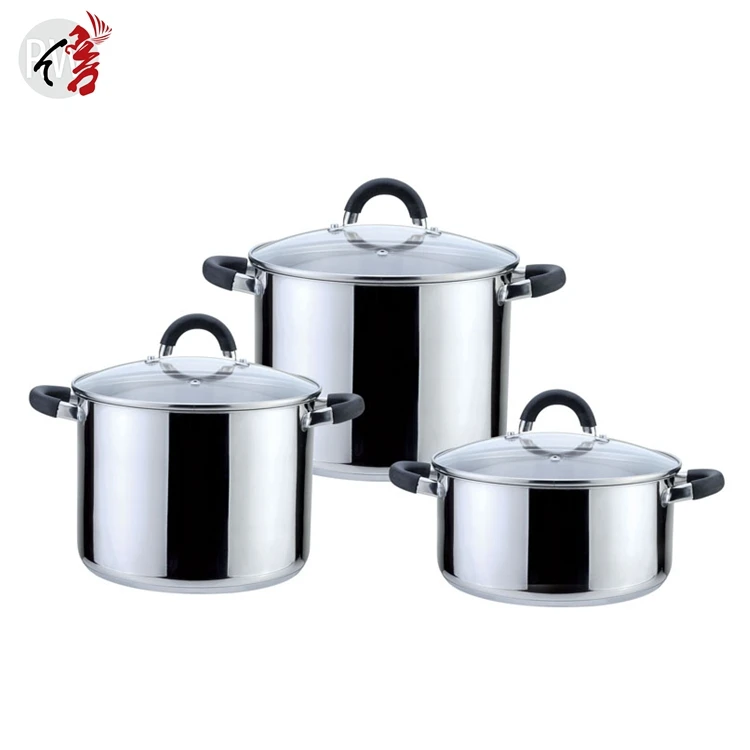 realwin 6 pieces 12L/15L/17L stainless steel made silicone locked handle pop up stock pot with boiling basket