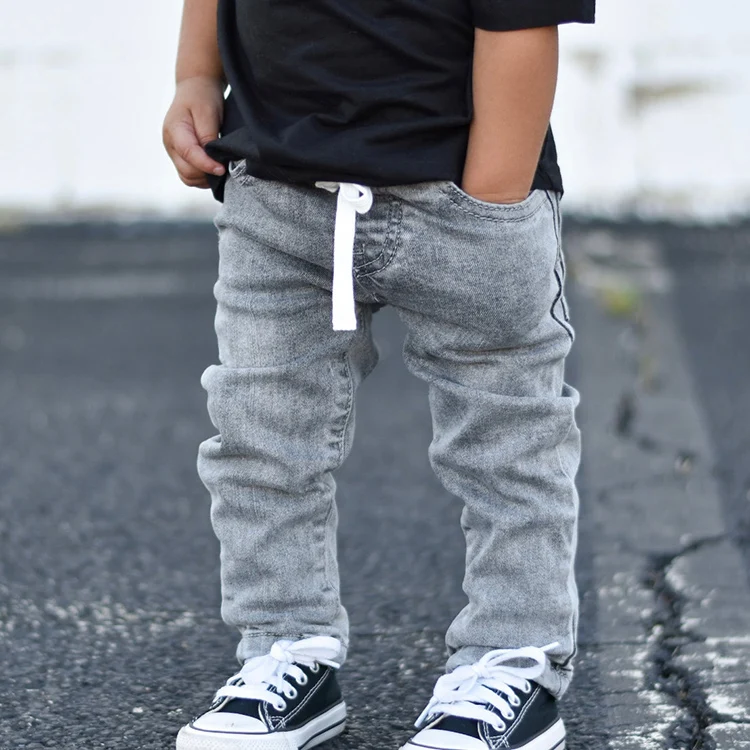 Custom baby jeans super soft stretchy mid-high rise pencil pants for kids elastic waistband children jeans