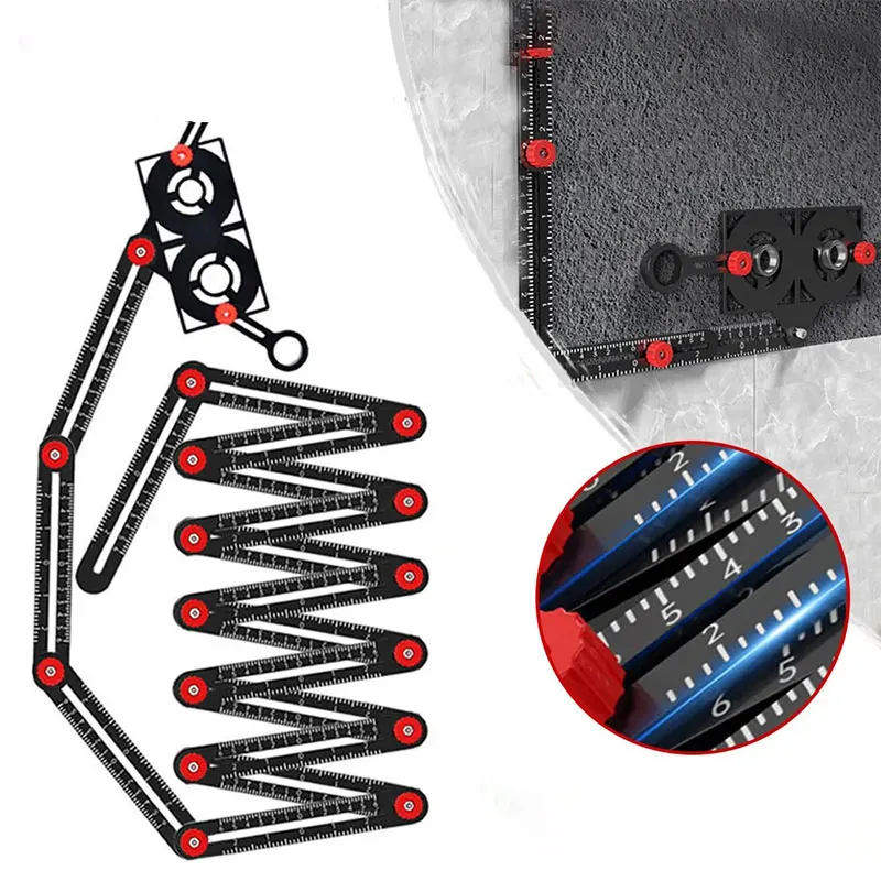 Multi Angle Measuring Ruler Folding Positioning Ruler Tile Flooring Punch Tool Universal Adjustable Tile Hole Locator Kits