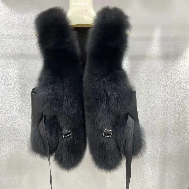 High  quality  women   Big  fox   fur  vest    Winter  blue  fox  fur short   Vest