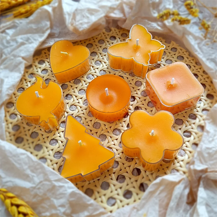 Оптовая продажа, желтые свечи из пчелиного воска, Чайные свечи без запаха, бездымные, маленькие Чайные свечи, прозрачная чашка, 12/24 упаковка, чайный свет