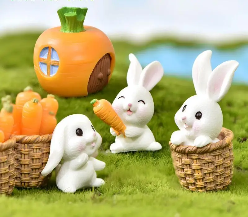 Top Selling Mini Cute Easter Resin Rabbit Decoration Easter Bunny Carrot Figurine For Easter Day