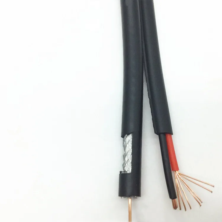 CCTV RG59 коаксиальный BC + 18 AWG 2 провод плоский кабель с мощности белого и черного цвета