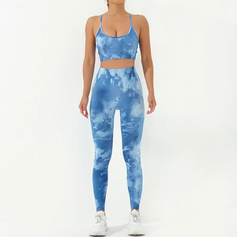 Hot New Arrival Nylon spandex Women Seamless Sport wear Yoga Wear Set Tie dye