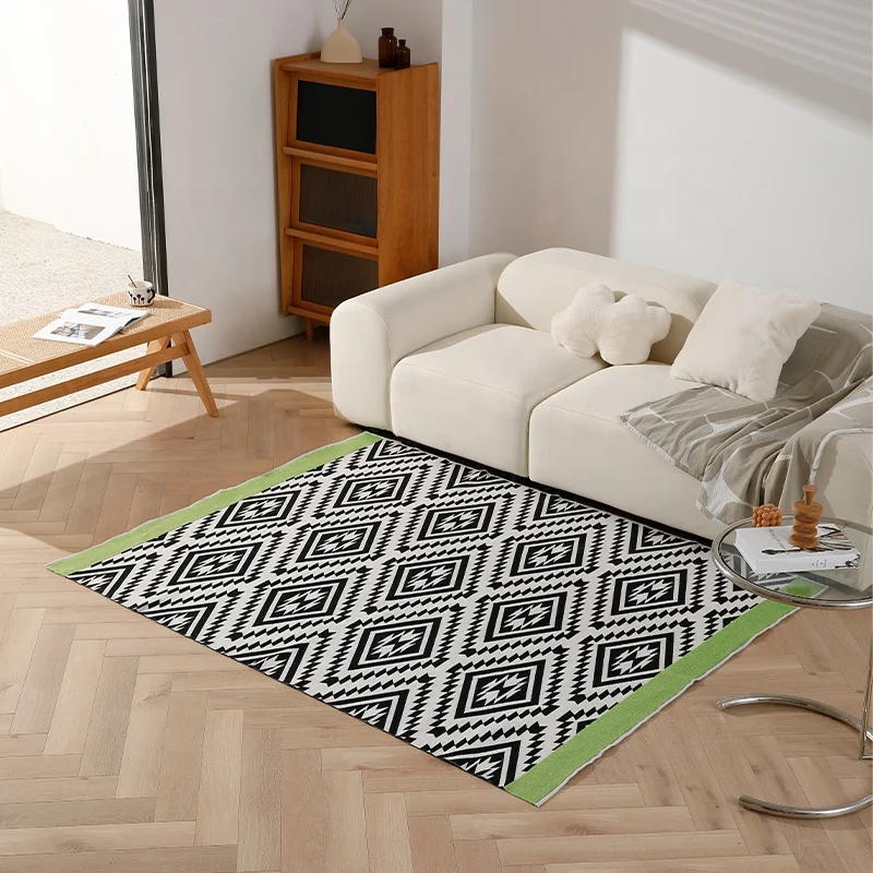 Low MOQ new process modern style available on both sides area rug for living room yarn-dyed jacquard washable area rugs carpets