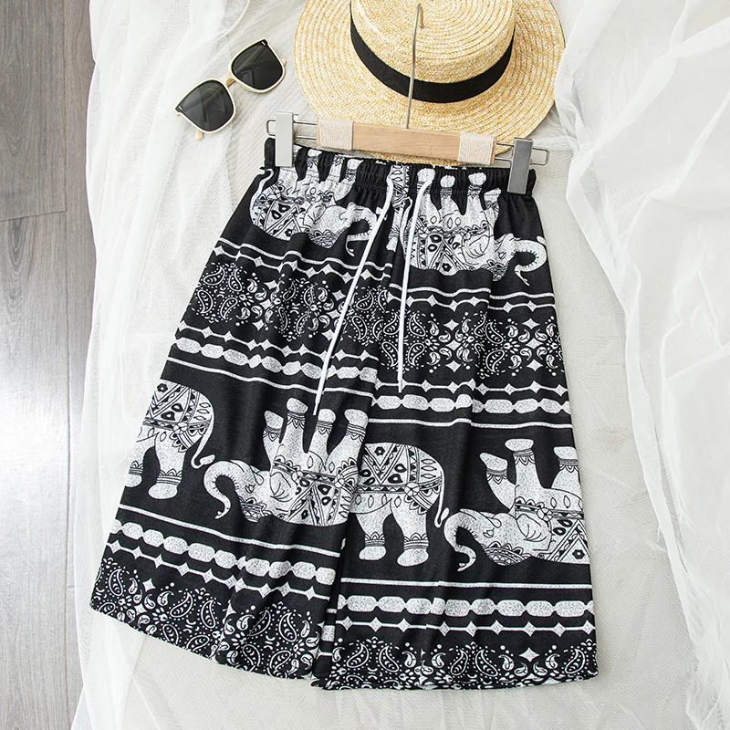 wholesale elegant printed summer women elastic waist wide leg pants casual short pants loose beach women shorts