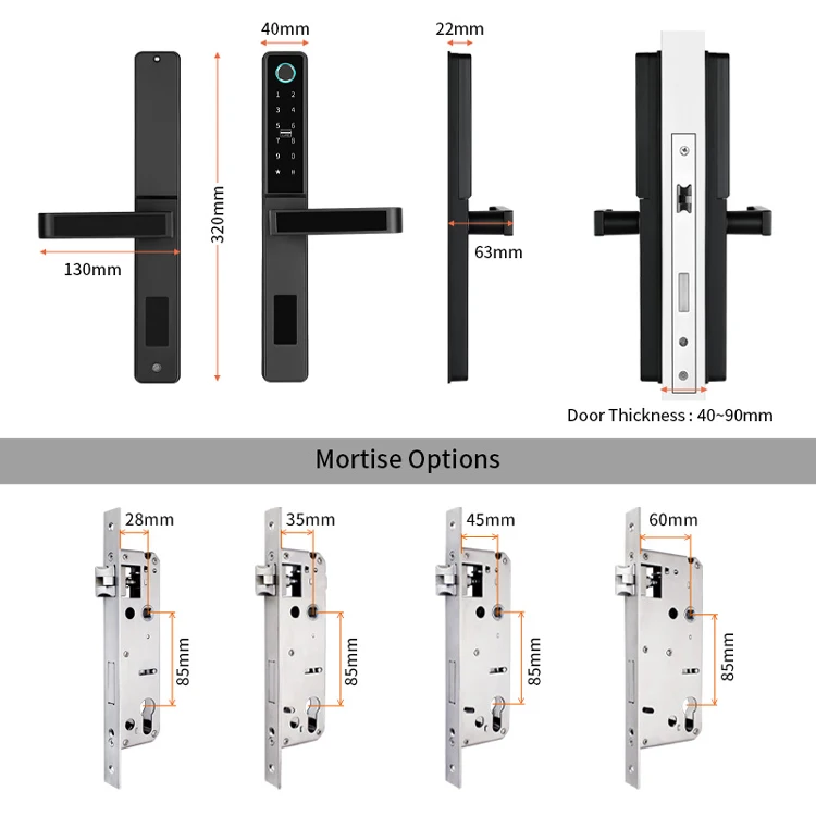 European Standard Aluminium 3585 mortise Digital Smart Door Lock Tuya App Fingrint Lock