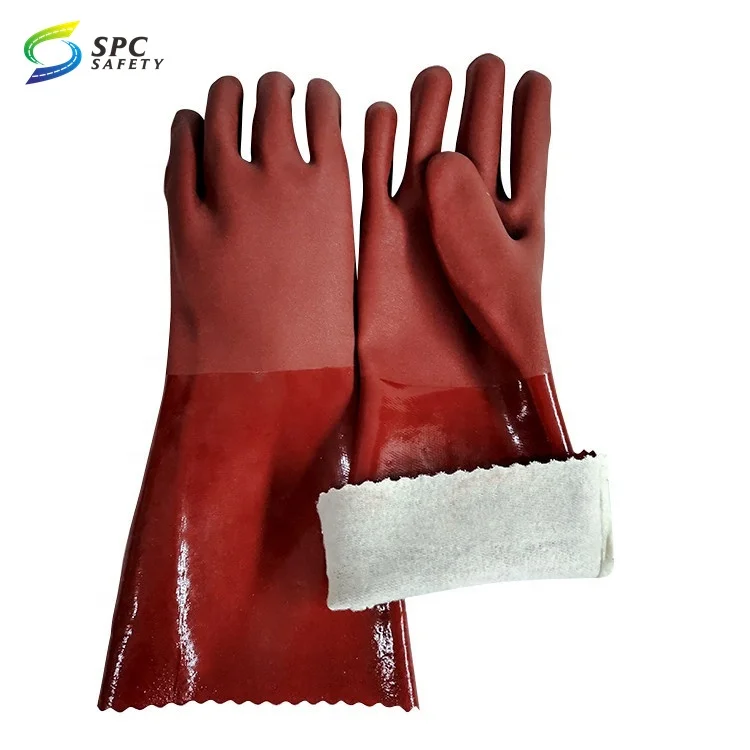 Hot Selling 40cm elbow length smooth surface Brown Waterproof acid alkali oil resistant chemical flocklined pvc rubber gloves