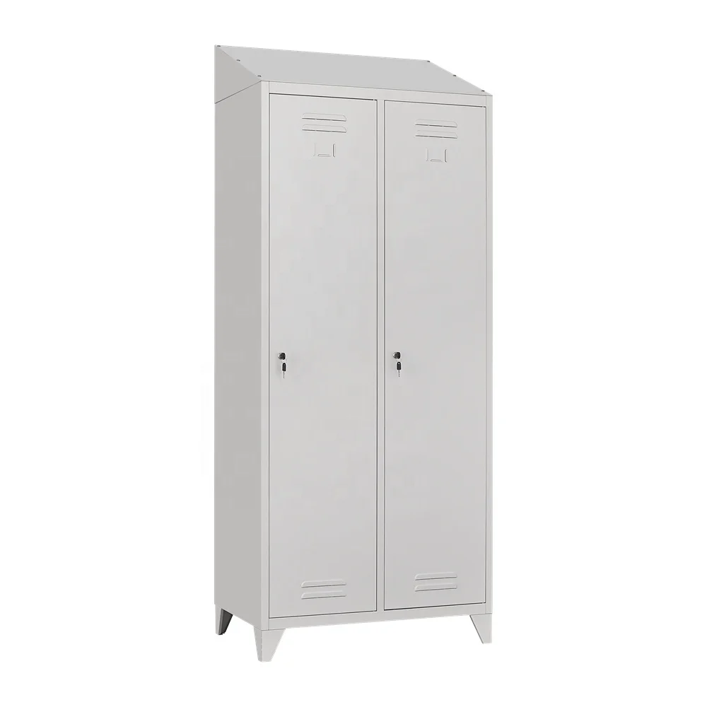 Modern Sloping Roof Office Clothing Storage Dirty Clean Version  Steel Locker 2 Door Standing Feet Lockable Metal Cabinet