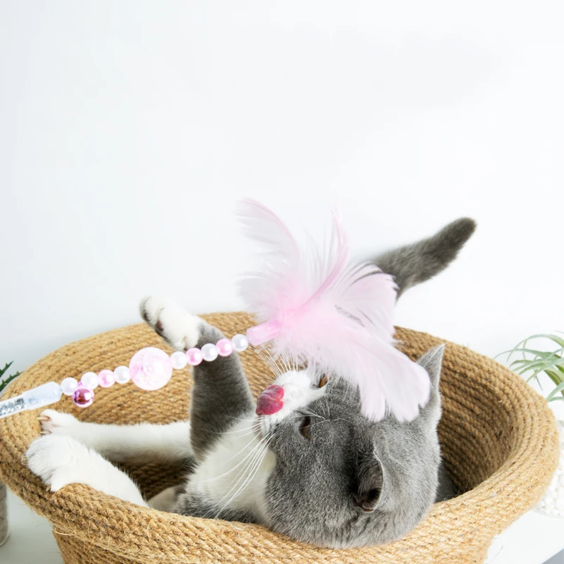 
Pet Accessories Silk Feather Cat Teasing Wand Interactive Cat Teaser Toy Stick for Cats 