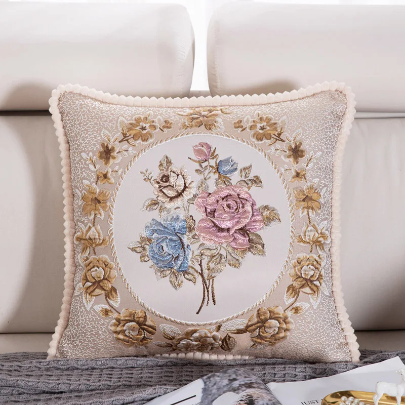European Style Square Embroidered 48x48cm 40x60cm Drawing room Bedding Decorative Single Throw Pillow Covers Pillowcase For Sofa
