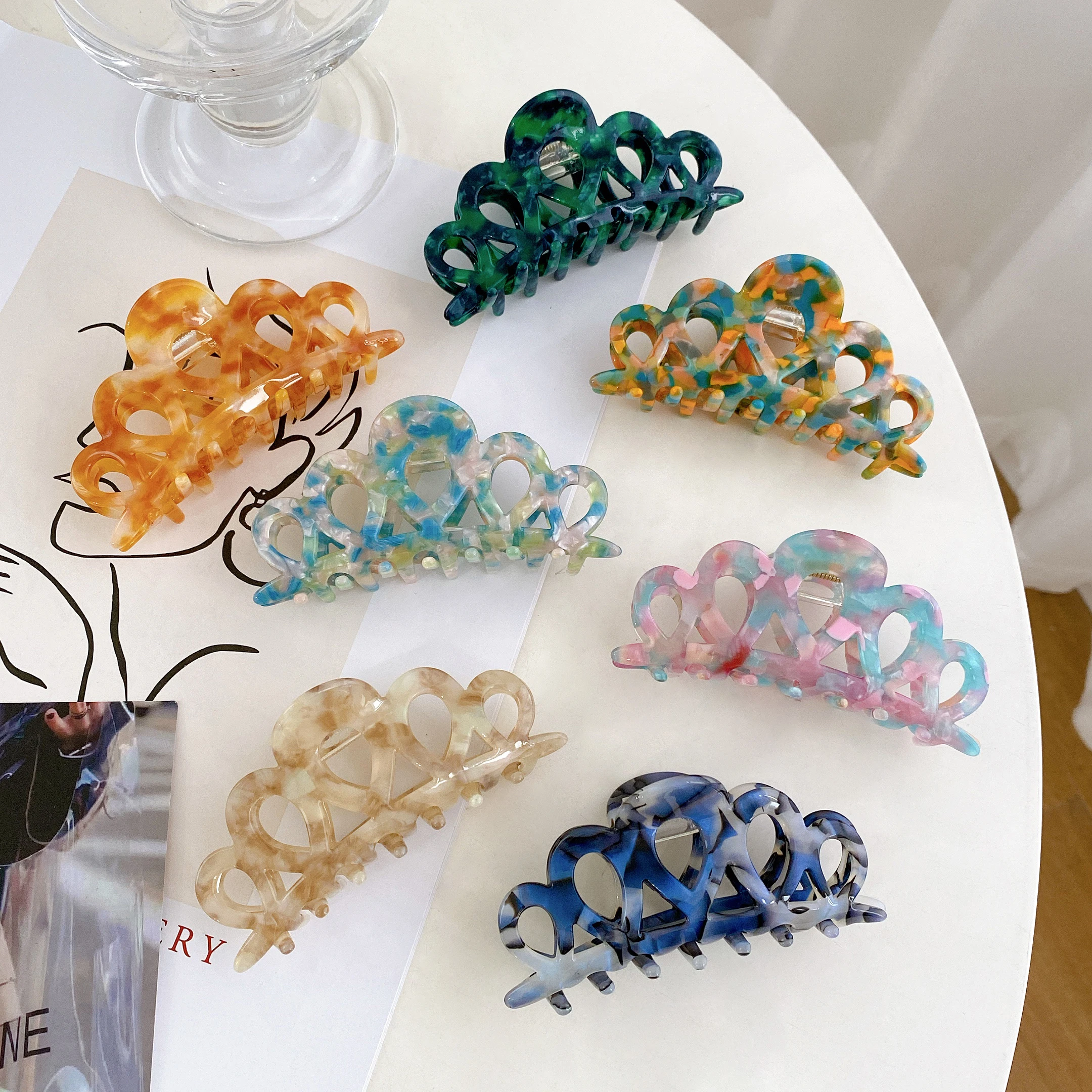 DOWELL 2024 New Design Crown Large Acetate Hair Claw High-Grade Hollow Sense Elegant Style Manufacturer Wholesale