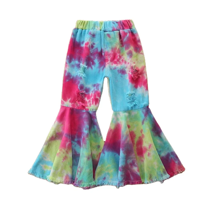 
Fashion Colorful Distressed Bell-bottoms Fashion Toddler Girl Tie-Dyed Flared Jeans for 2-6T 