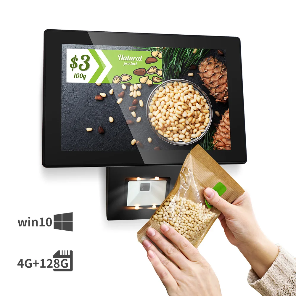 GTCODESTAR 10inch Touch Screen Fixed Mounted WiFi 1D 2D Barcode Scanner Win10 POS Price Checker for Supermarket