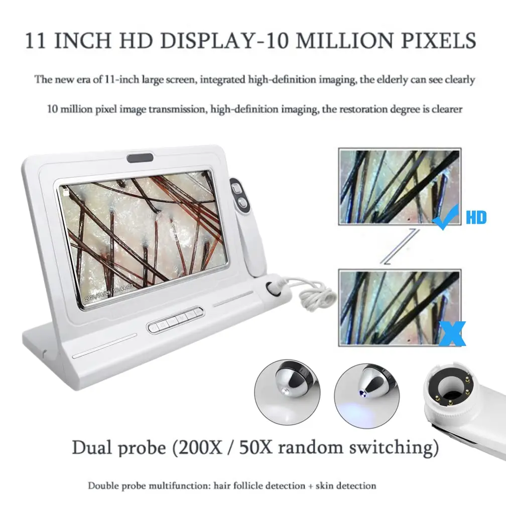 UV Skin Analyzer Professional Spectrum Scalp Detector Hair Follicles Oil Tester Facial Skin Hair Analysis Device 11 inch