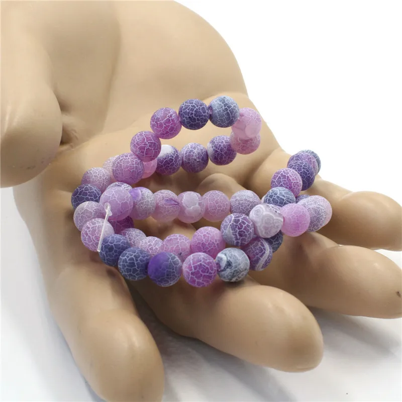 Wholesale Loose Bead Strand Round 8mm 46pcs Purple Gemstone Frosted Cracked Beads For Jewelry Making