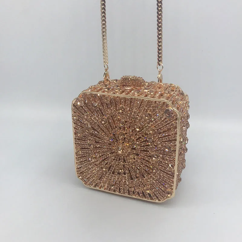 Crystal Women Evening Bag Metal Box Clutch Wedding Bridal Diamond Minaudiere Mini Handbags Ladies Party Purses