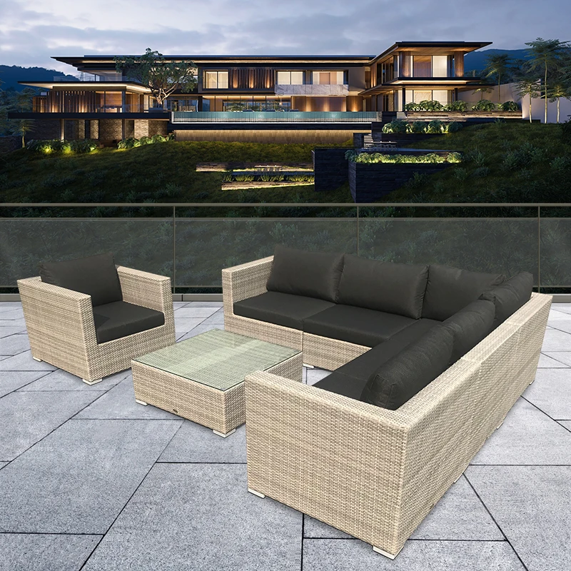 Outdoor Garden Lounge Rattan Furniture Wicker Aluminum Rattan Sofa with Side Table