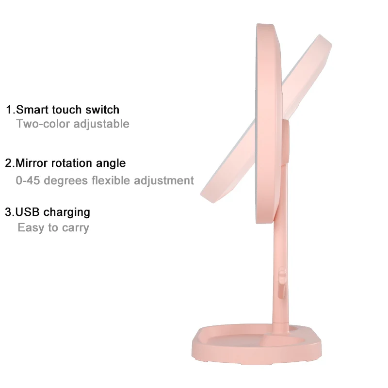 Led Light Makeup Mirror Storage Face Adjustable Touch Dimmer Vanity Backlit Table Cosmetic Mirror