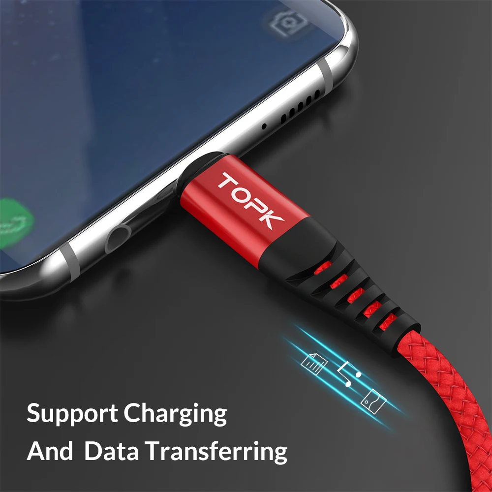  TOPK AN42 1 м (3 3 фута) 3а QC3.0 нейлоновый Плетеный USB Type C кабель для передачи