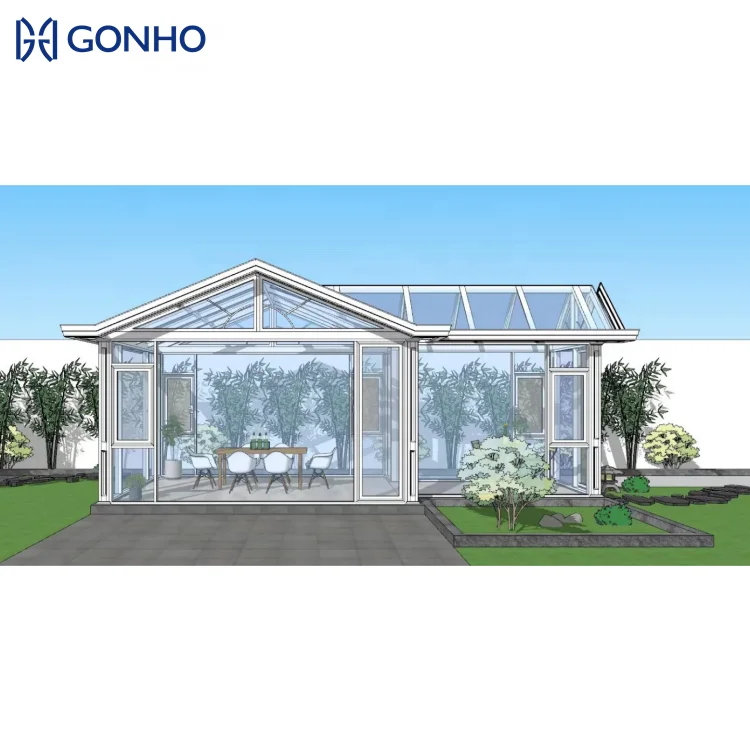 GONHO House Garden Glass Insulating Double Triangle Roof Electric Control Louver Winter Stain Sunroom