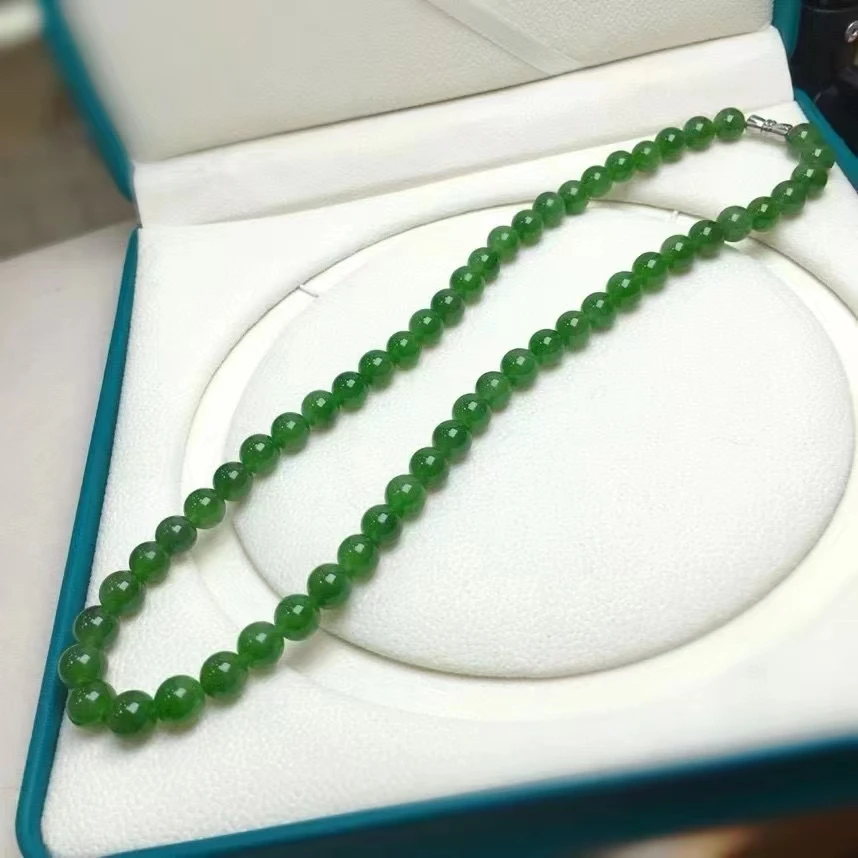 MEDBOO Fine Jewelry Factory Real Jewellery Spinach Nephrite Hetian Jasper Jade Round Bead Necklace Jewelry