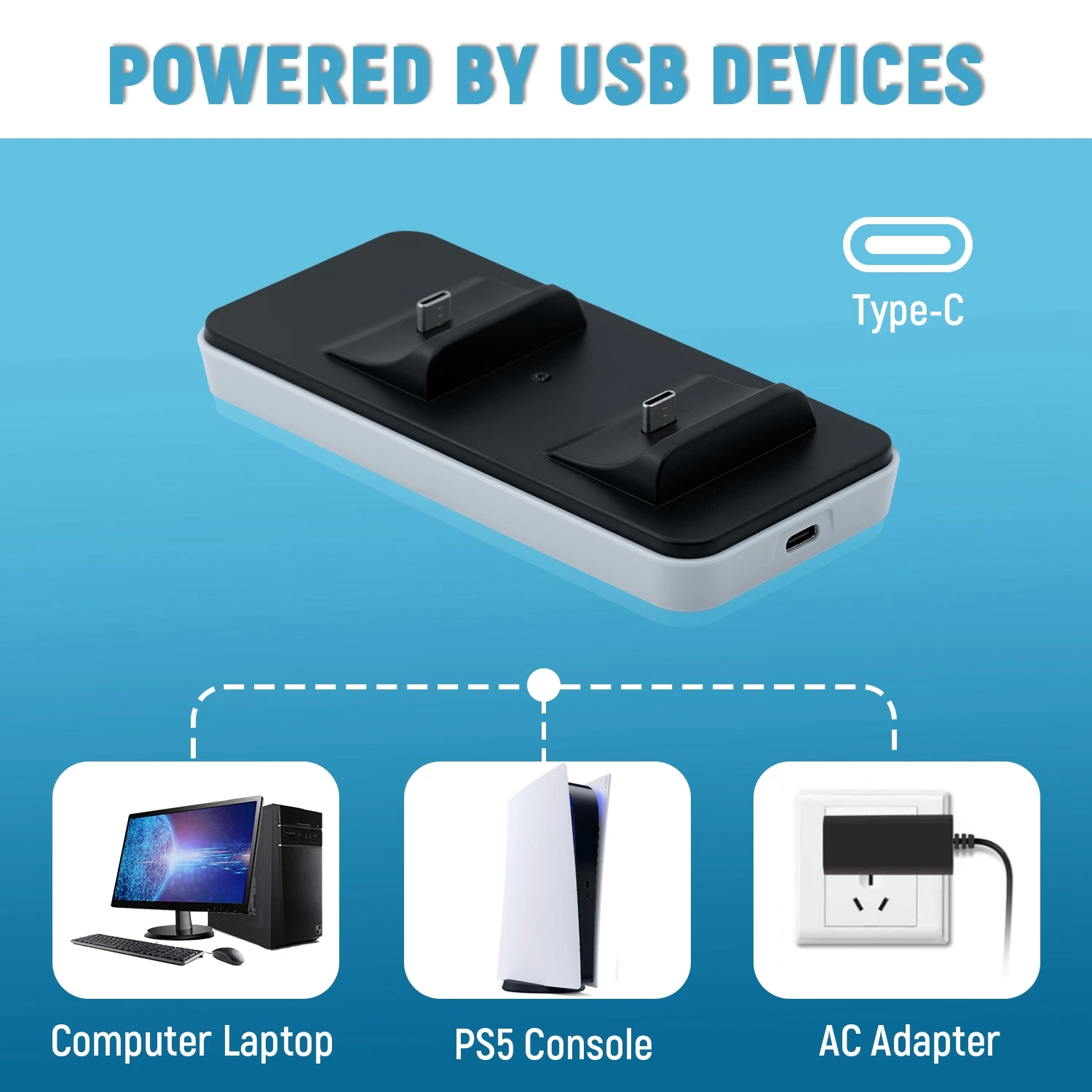 Portable Wireless Game Dual Controller Charging Dock Station Game Accessories Controller Charger For SONY for Playstation 5