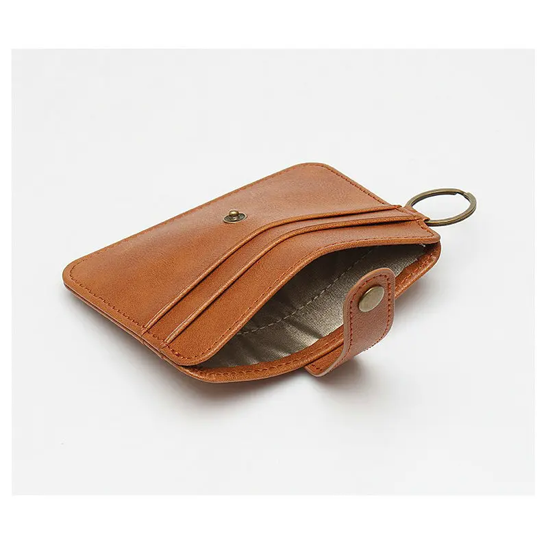 Vintage PU leather Multi-function Rfid Credit Card Holder ID Badge Holder With Key Ring