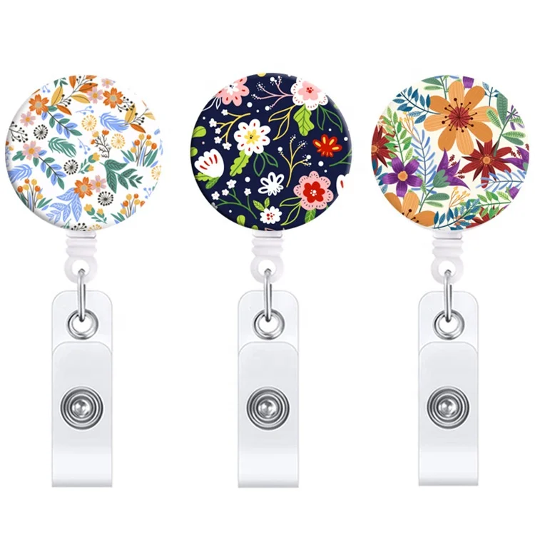 Floral Series Retractable Badge Holder ID Badge Reel Cord With Alligator Clip
