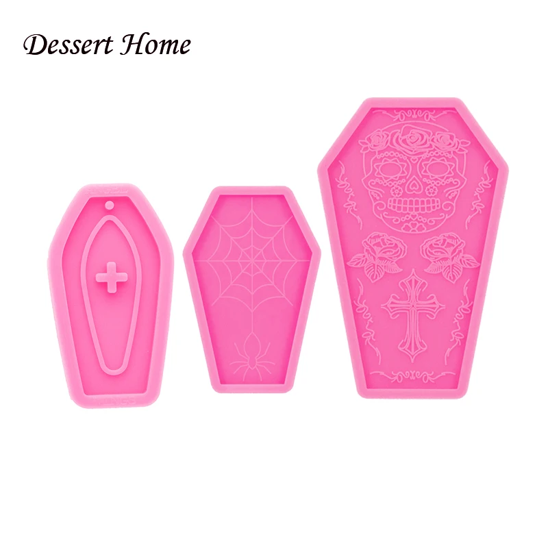DY0607 Super Glossy Coffin Keychain Mold, Geode Coaster Agate Resin Crafting Silicone Molds,  Fondant Chocolate DIY Cake