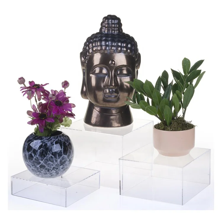 Transparent Clear Acrylic Cube Risers Set Of 3 Display Stand With Hollow Bottoms Acrylic cylinder