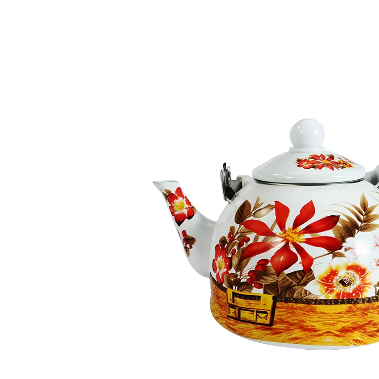 1.5L / 2L /2.5L China funny forest cast iron enamel coated  flower tea kettle with  ceramic handle