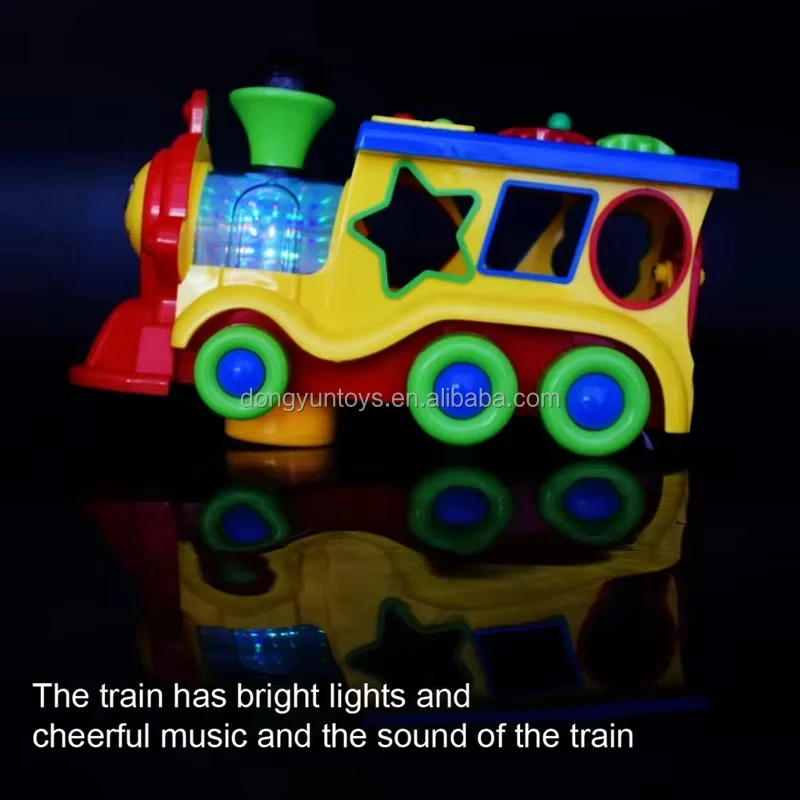 Electric musical train battery operated blocks puzzle Train Set Cartoon train with light and music Early Educational Toys