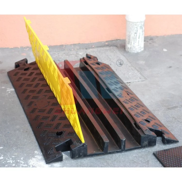 Yellow and Black 3 Channel Heavy Duty Cable Tray Protector Wire Cover Rubber Plastic Speed Hump
