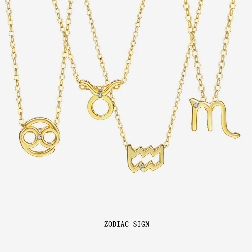 VIANRLA Zodiac Sign Necklace 925 Sterling Silver Horoscope Sign Pendant Pearl 18k Gold Necklace Dainty Jewelry