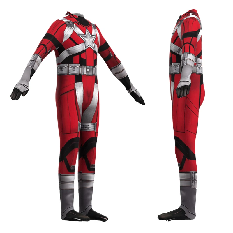China Factory Winter Guardian Costume Superhero Red and White Guardian Zentai Suits for Men for Halloween TV & Movie Costumes