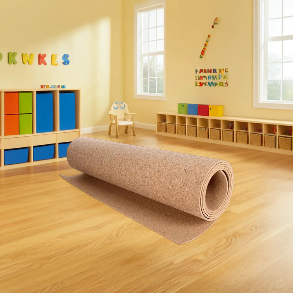Eco-Friendly 100% Natural Cork Underlay Adhesive Roll Sheet Insulation Kindergarten Cork Flooring For Wall Decorating Protection