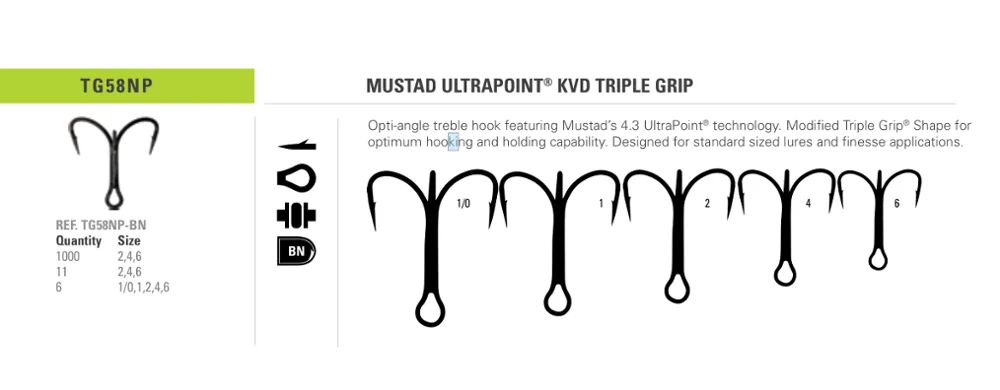 Mustad TG58 ulrapoint KVD тройной рыболовный крючок для морской рыбалки из углеродистой стали большие тройные Крючки